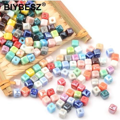 30pcs Cube Ceramic Beads 6mm Square Chinese Porcelain Loose Spacer Beads for Jewelry Bracelets Pendants Making DIY