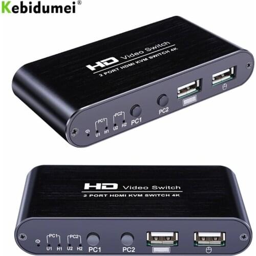 Kebidu KVM Switch 2 Port 4K USB Switch KVM Switcher Splitter Box for Sharing Printer Keyboard Mouse KVM Switch HDMI-compatible
