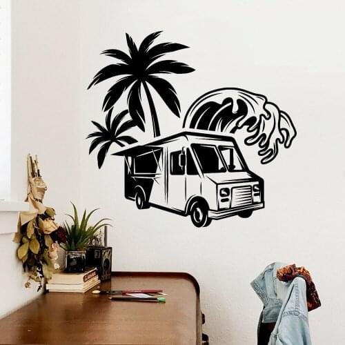 Summer Vacation Vinyl Wall Decal Food Truck Palm Wave Fast Food Wall Stickers Relax Bedroom Decoration Wallpaper P680