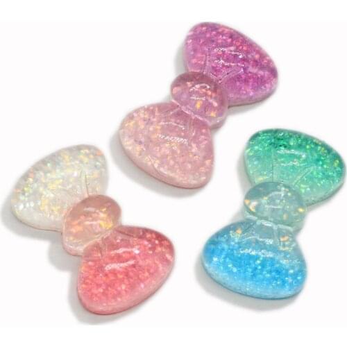 Cute Resin Flat back Glitter Bow Bowknot Cabochon Flatbacks Embellishments For Scrapbooking Applique Kawaii Diy