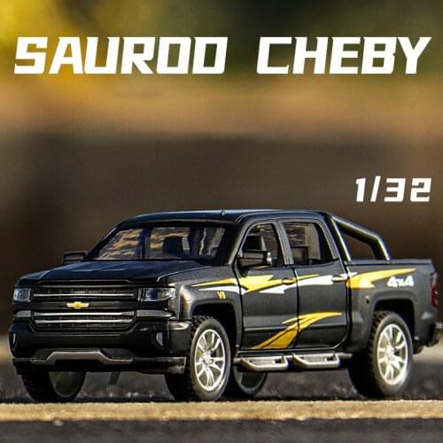 1:32 Chevrolet Silverado Pika Alloy Car Model Diecast Toy Vehicle 6 Open Doors With Sound/Light/Pull-back Toys For Children