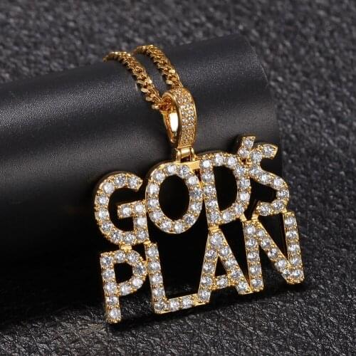 Hip Hop Men Trend Necklace Zircon Letter Pendant Gods Plan Silver Color Plan Europe America Personality Men Fashion Accessorie