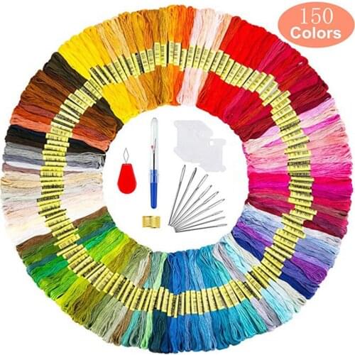 Color Random Embroidery DIY Sewing Kit Household 150 Color Threads Embroidery Needles Thimble Set