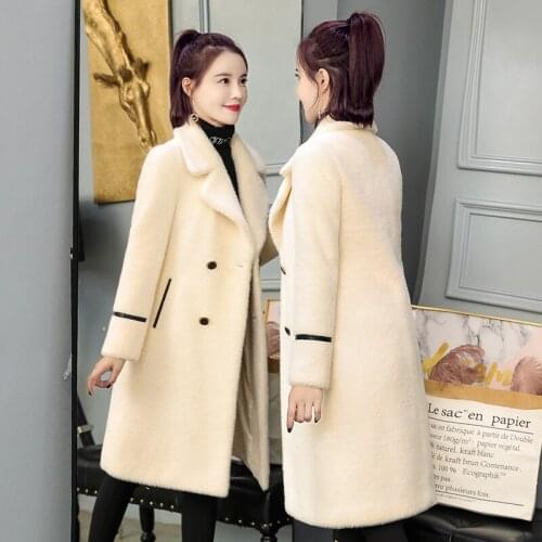 Autumn Winter Mink Velvet Coat Female New Mid-length Gold Mink Velvet Woolen Outerwear Suit Collar Loose Thick Coat Women
