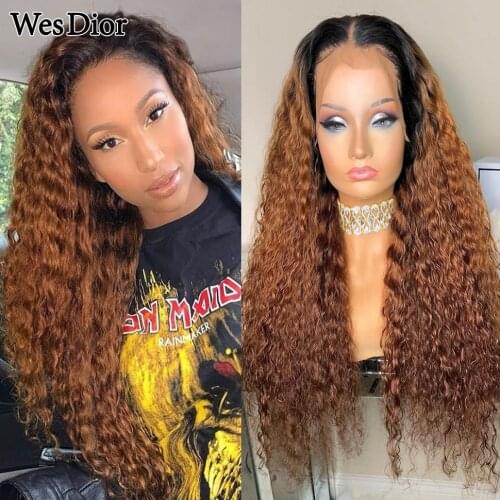 Kinky Curly Wig For Black Women Honey Blonde Lace Front Human Hair Wigs Pre Plucked Ginger brown Lace Front Wig Remy Ombre Wig