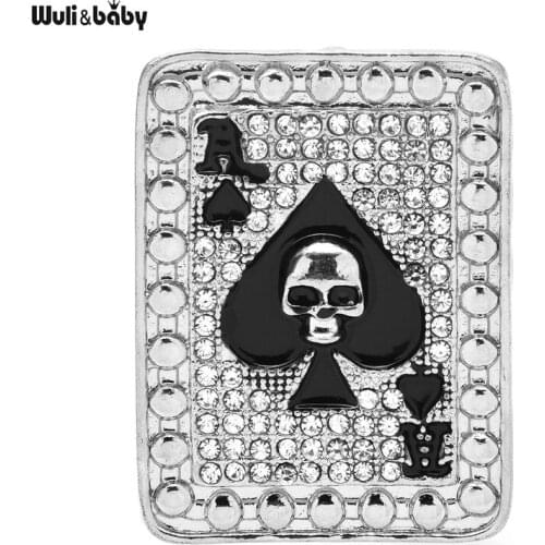Wuli&baby Rhinestone Poker Brooches Skull Head Spades Hearts Brooch Pins Women Jewelry Accessory 2021