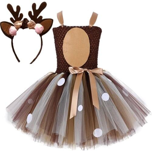 Brown Deer Tutu Dress Halloween Costume For Girls Kids Birthday Party Dress Children Cosplay Animal Sika Deer Dress Up Clothes