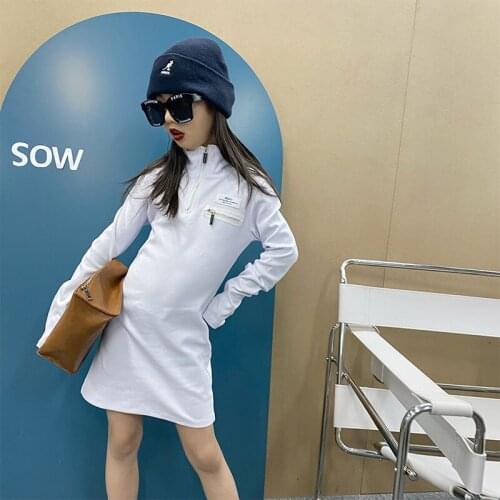 Baby Girl High Neck Dress Spring and Autumn New Korean Version of The Big Boy Slim Handsome Locomotive Girl Long Sleeve Dress