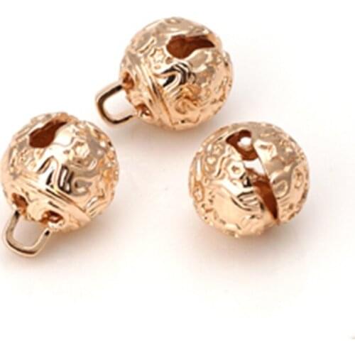 Gold Plated Brass Carved Bell Beads Charms Diy Jewelry Findings Accessories (6Pcs)