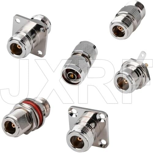 JXRF Connector N Male Jack to N Female Plug 4 Hole Panel Mount O-ring Bulkhead Panel Mount Nut Nickel Plate Connector Adapter