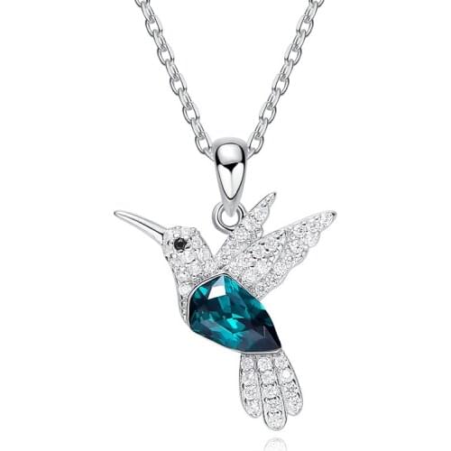 COCOM Luxury 925 Sterling Silver Hummingbird Pendant Necklaces with Austrian Crystals Birthday Jewelry Gift for Women and Girls
