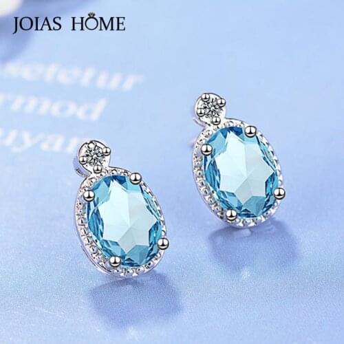 JoiasHome Luxury 925 Sterling Silver Earrings Oval Blue Gemstones Earring Women fine Jewelry wedding Valentines Day Gift
