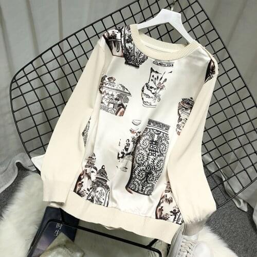 Vintage print patchwork sweaters women autumn fall sweaters for women fall clothes for women
