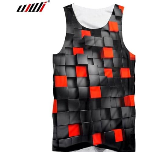 UJWI 2020 Fashion Black / Red Square Tank Top 3d Printing Hip Hop Funny Mens Casual Summer Vest
