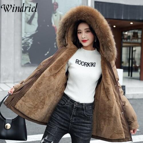Windriel Fur Lining Warm Jackets Women Snow Wear Parkas Hooded Padded Coat Female Plus Size S-3XL Ladies Clothing Outwear