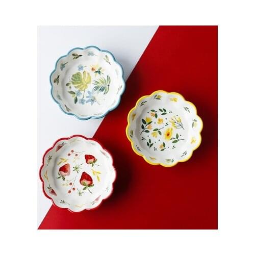 Japanese ceramic bowl red ins salad dessert cross-border bowlfruit plate microwave oven household