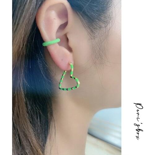 PerisBox Multi Color Heart Enamel Surround Brass Hoop Earrings For Women Cute Colorful Love Huggie Earring Romantic Gift
