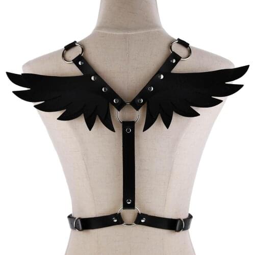 DIEZI Punk Sexy Black PU leather Necklace Harness Chains body chain Bondage Goth Party bodychain Fashion Jewelry Accessories