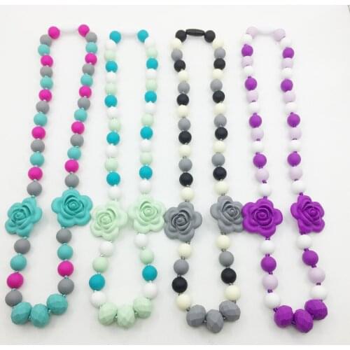 1 piece/lot) 100% food Silicone Mommy Silicone Teething Necklaces for Baby Chewed ,Rose flower New Design Silicone Necklace