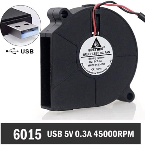 100pcs Gdstime DC 5V USB 60mm 60x15mm Micro Radiator Motor Blower Cooler Cooling Fan 6015 Turbo Blower Cooling Fan