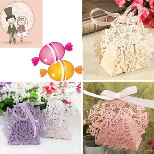 10Pcs Couple Design Luxury Lase Cut Wedding Sweets Candy Gift Favour Boxes with Ribbon Table Decorations Favor candy Box