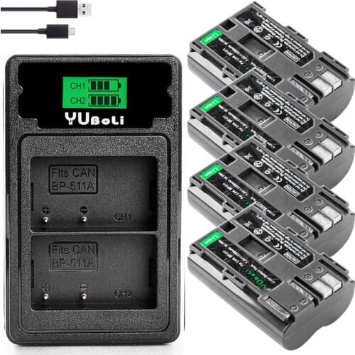 2x BP 511 511A BP511 BP-511 Battery + LCD USB Charger For Canon 300D 10D 20D 30D 40D 50D PowerShot G1 G2 G3 G5 G6 90 90IS camera