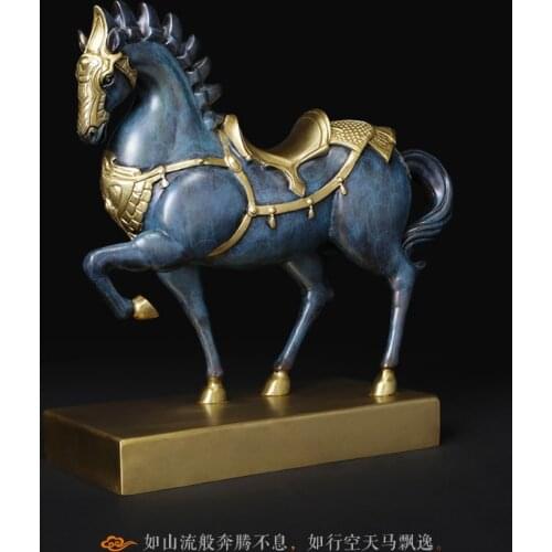 2021 home LIVING ROOM TOP ART business Decor --32 CM LARGE success RETRO Warrior HORSE ART bronze statue sculpture Decoration