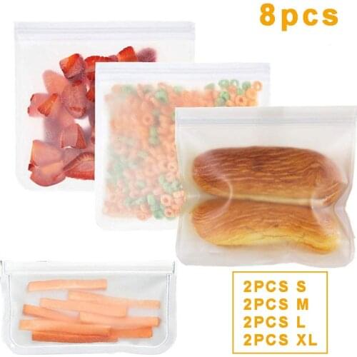 8pcs EVA Silicone Food Storage Bag Cling Film Storage Container Leak-Proof Container Reusable Fresh-Keeping Sealed Bags Kitchen