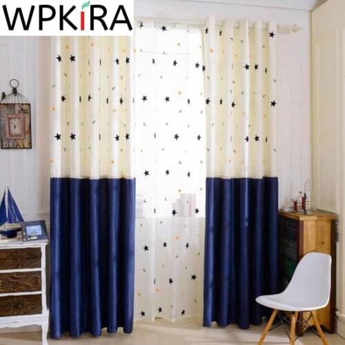 Cartoon Stars Velvet Curtains for Girls Bedroom Navy Blue Splice White High Quality Children Window Drapes Tulle Cortinas AD025H