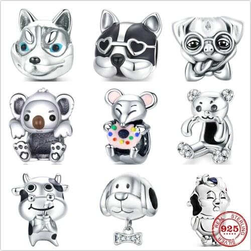 Silver Shiny Koala dog cow fit Original Pandora Charms Silver 925 Bracelet DIY Women Jewelry