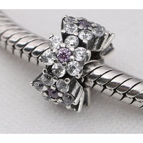 S925 Bead DIY Jewelry Forget Me Not Spacer Charms fit Lady Bracelets Bangle