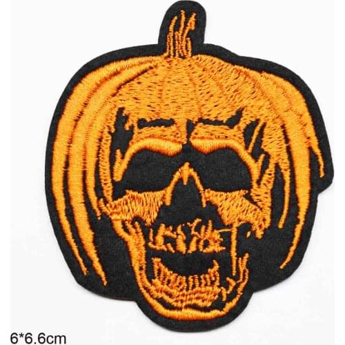 Pumpkin Skull Three Heads Halloween Punk Black Iron on Embroidered Cloth Clothes Patch For Clothing Girls Boys Wholesale