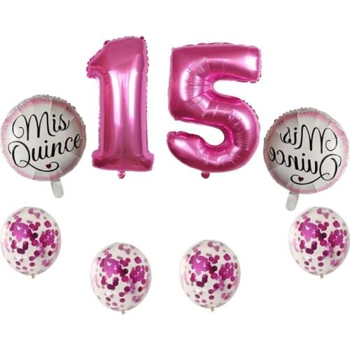 Mis Quince my Fifteen 15th years old birthday party balloons number 15 baloon Spanish Girl pink happy birthday letter baloon