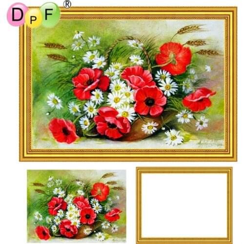 DPF 5D Diamond Embroidery Red Floral with Frame Diamond painting Cross Stitch full Round diamond Mosaic home decor craft picture