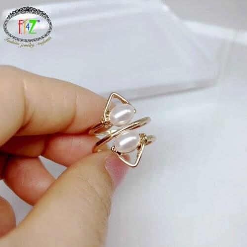 F.J4Z Hot Women Rings Fashion Minimalist Jewelry Double Triangle Simulated Pearl Finger Rings Lady Accessories Gifts Dropship