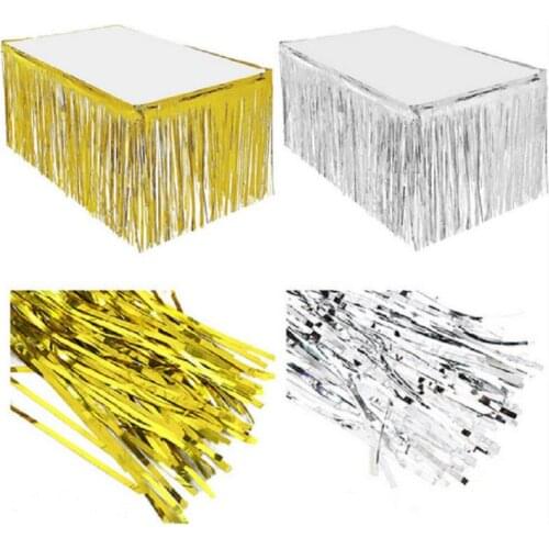 Foil Fringe Metallic Sequin TABLE SKIRT Hotel Wedding Party Banquet Graduate Wedding Celebrate Decor Accessories