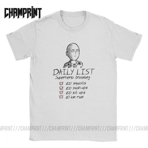 Mens One Punch Man Daily List T Shirts Saitama OPM Oppai Anime Manga 100% Cotton Short Sleeve Tees Plus Size T-Shirt