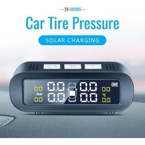 Hot Sale Solar TPMS Car Tire Pressure Alarm Monitor System Display Attached to glass tpms Temperature Warning with 4 sensors BAR