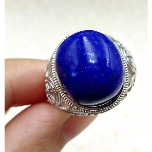 Genuine Natural Royal Blue Lapis Lazuli Ring Gemstone 17x15mm Adjustable Oval 925 Sterling Silver Lapis Lazuli Bead Ring AAAAA