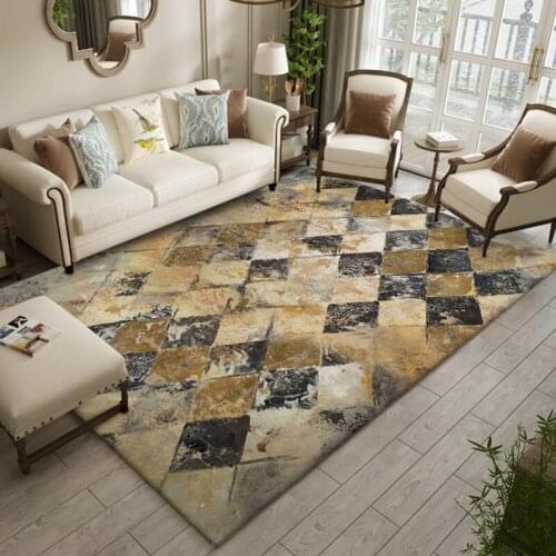 Fashion Retro Geometric Print Carpet European Style Living Room Sofa Table Anti-Slip Floor Mat Bedroom Kitchen Corridor Door Rug
