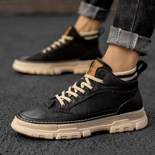 Mens shoes high top Martin shoes British mens fashion shoes retro work clothes shoes wear resistant casual shoes sneakers