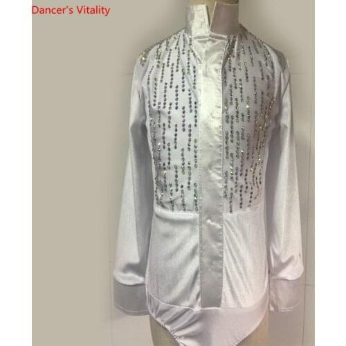Latin Dance Shirts Men 2018 Elasticity Long Sleeve Mens Latin Shirts Custom Made Colour Latin Tops Mens