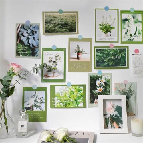 15Pcs Ins Style Floral World Paper Card Sticker Walls Rose Orchid Green Leaf Lavender Room Decoration Accessories Hoom Decor