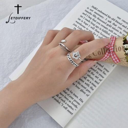 Letdiffery New Vintage Creative Rings Silver Color Punk Opening Adjustable Ring Jewelry for Girls Party Gifts