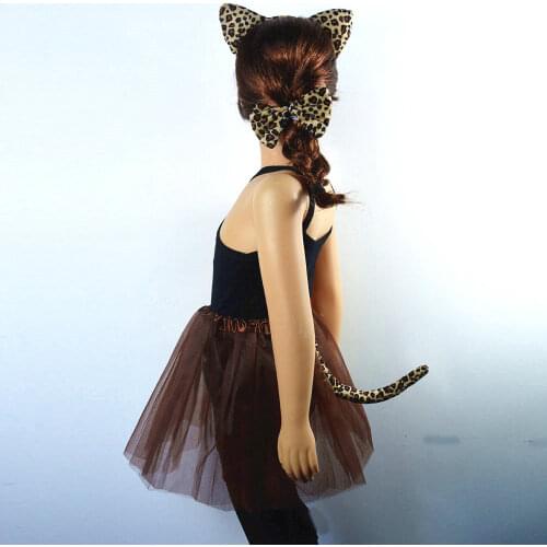 New Adult Kids Leopard Cat Costume Animal Ear Headband Skirt Bowtie Tail Fancy Dress Birthday Party Halloween Christmas