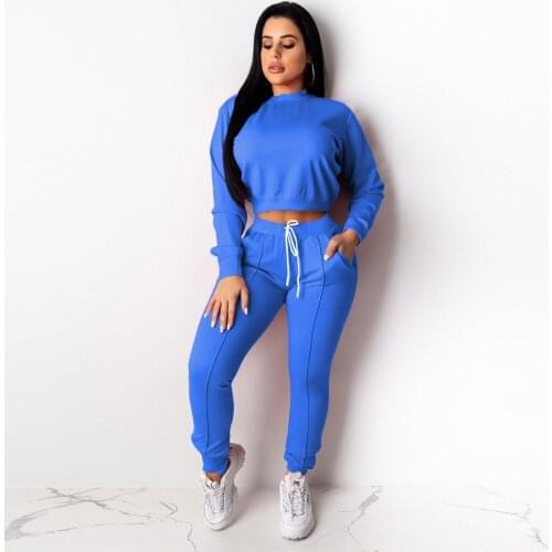 S3661 Wholesale Items Womens Solid Color Long Sleeve Top Drawstring Womens Casual Sports Trousers Suit Women