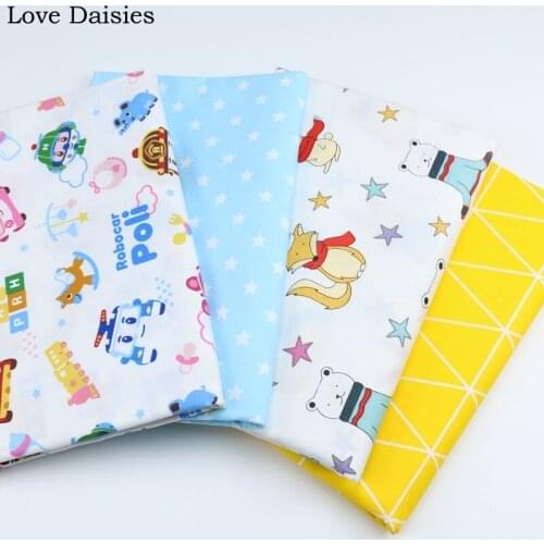 100% Cotton Twill WHITE Cartoon Vehicle Car Animals Scarf Star Yellow Rhombus Fabric Kid Bedding Sheet Handwork Home Decor Craft