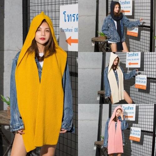 Winter Women Hooded Scarves Solid Long Knitted Crochet Warm Scarf Headscarf Family Matching Mom Scarves Shawl Wrap