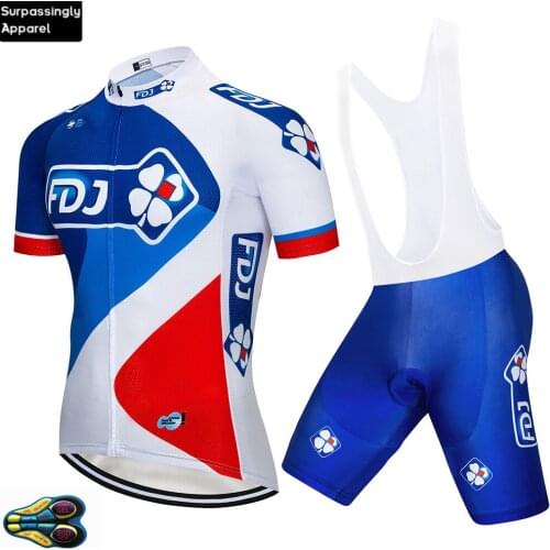 2019 Blue FDJ Cycling Team Clothing 20D Gel Pad Shorts Set Bike Jersey Mens Quick Dry Bicycle Wear Summer Pro Cycling Jerseys