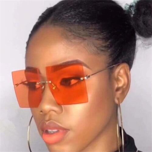 High End Gradient Big Oversized Rimless Square Sunglasses Women Men UV400 Glasses